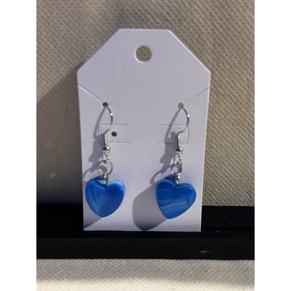 Hand-made Dangling Blue Heart Earrings